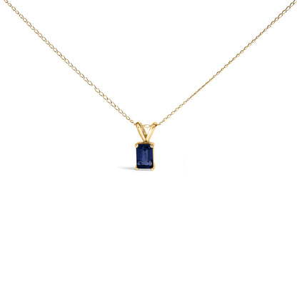 14K White Gold 6x4MM Emerald Cut Purple Amethyst Solitaire Pendant Necklace