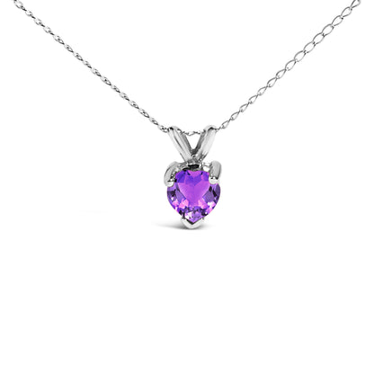 14K White Gold 5X5 MM Heart Shaped Purple Amethyst Solitaire Pendant Necklace