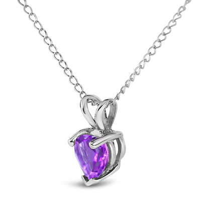 14K White Gold 5X5 MM Heart Shaped Purple Amethyst Solitaire Pendant Necklace