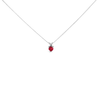 14K White Gold 5X5 MM Heart Shaped Purple Amethyst Solitaire Pendant Necklace