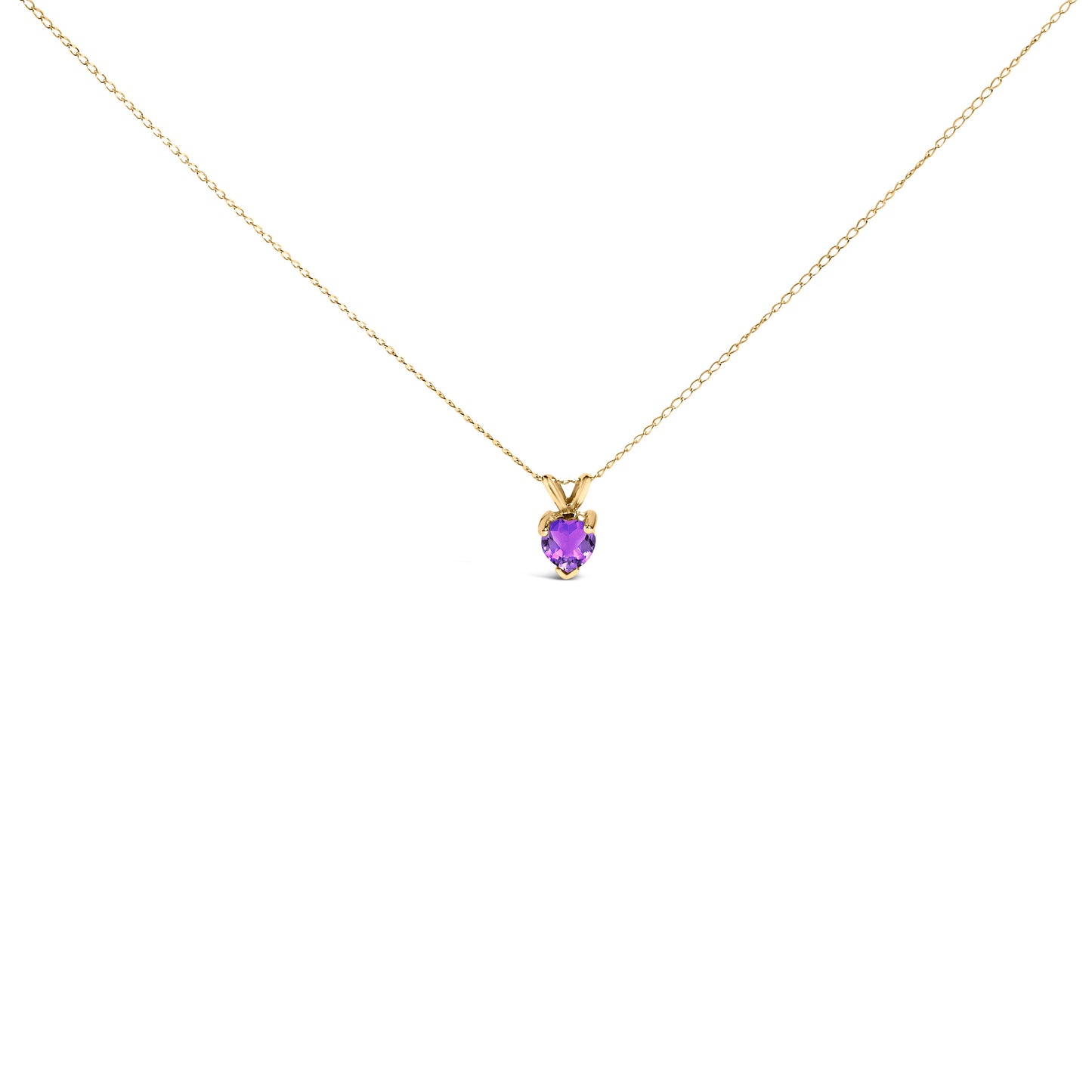 14K White Gold 5X5 MM Heart Shaped Purple Amethyst Solitaire Pendant Necklace