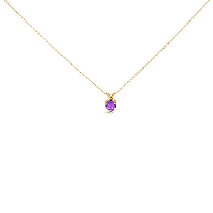 14K White Gold 5X5 MM Heart Shaped Purple Amethyst Solitaire Pendant Necklace