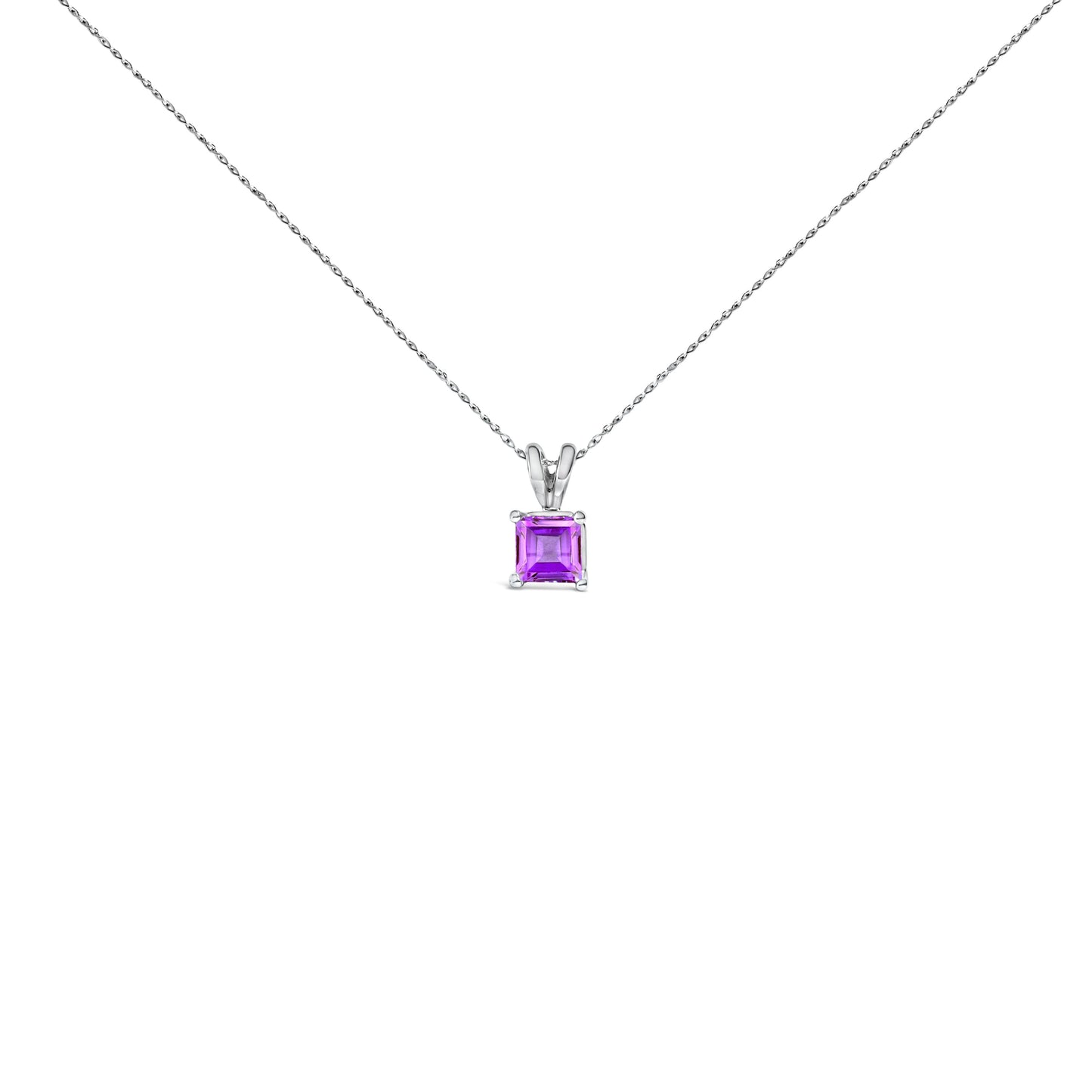 14K White Gold 5x5 MM Square Shaped Purple Amethyst Solitaire Pendant Necklace