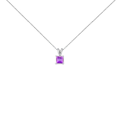 14K White Gold 5x5 MM Square Shaped Purple Amethyst Solitaire Pendant Necklace