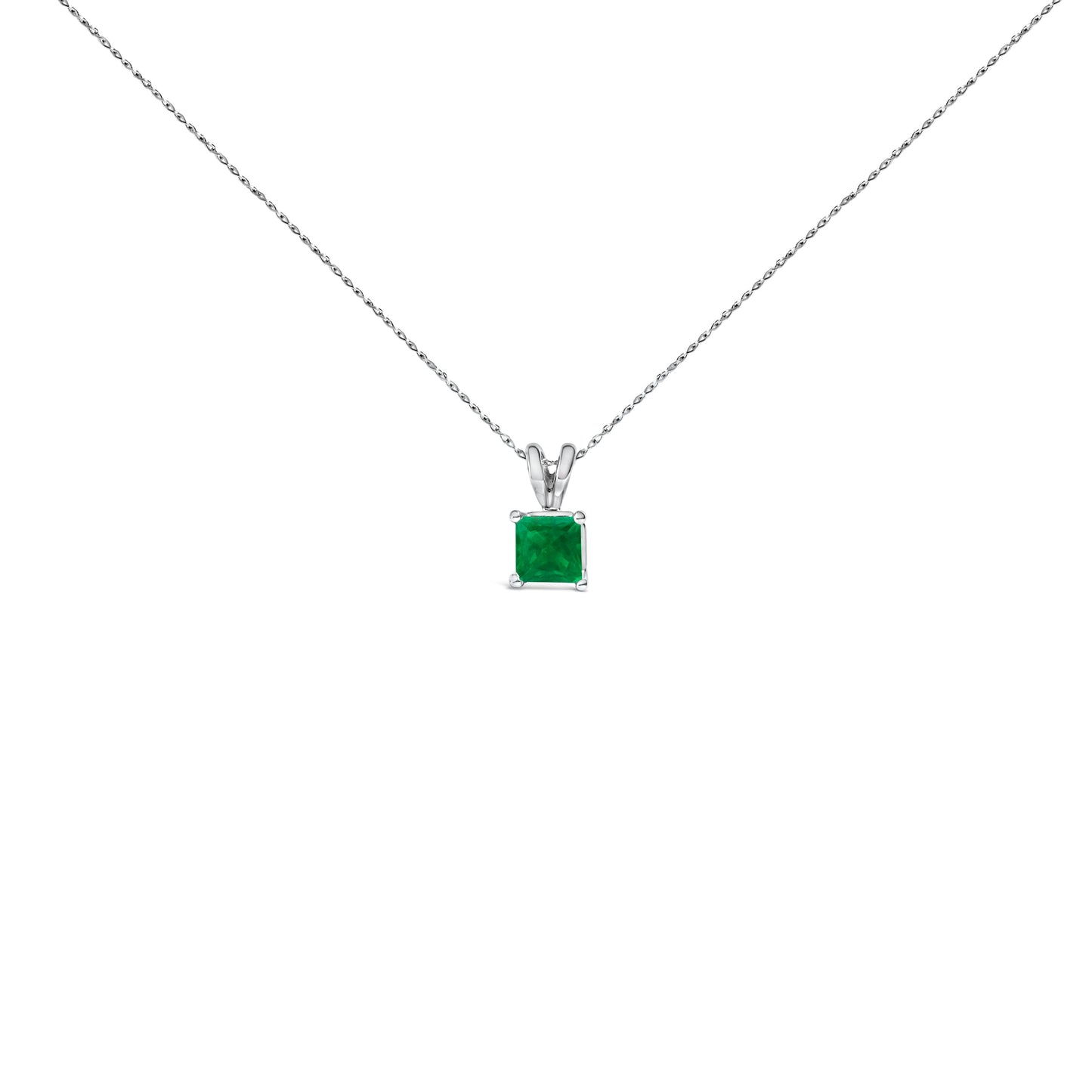 14K White Gold 5x5 MM Square Shaped Purple Amethyst Solitaire Pendant Necklace