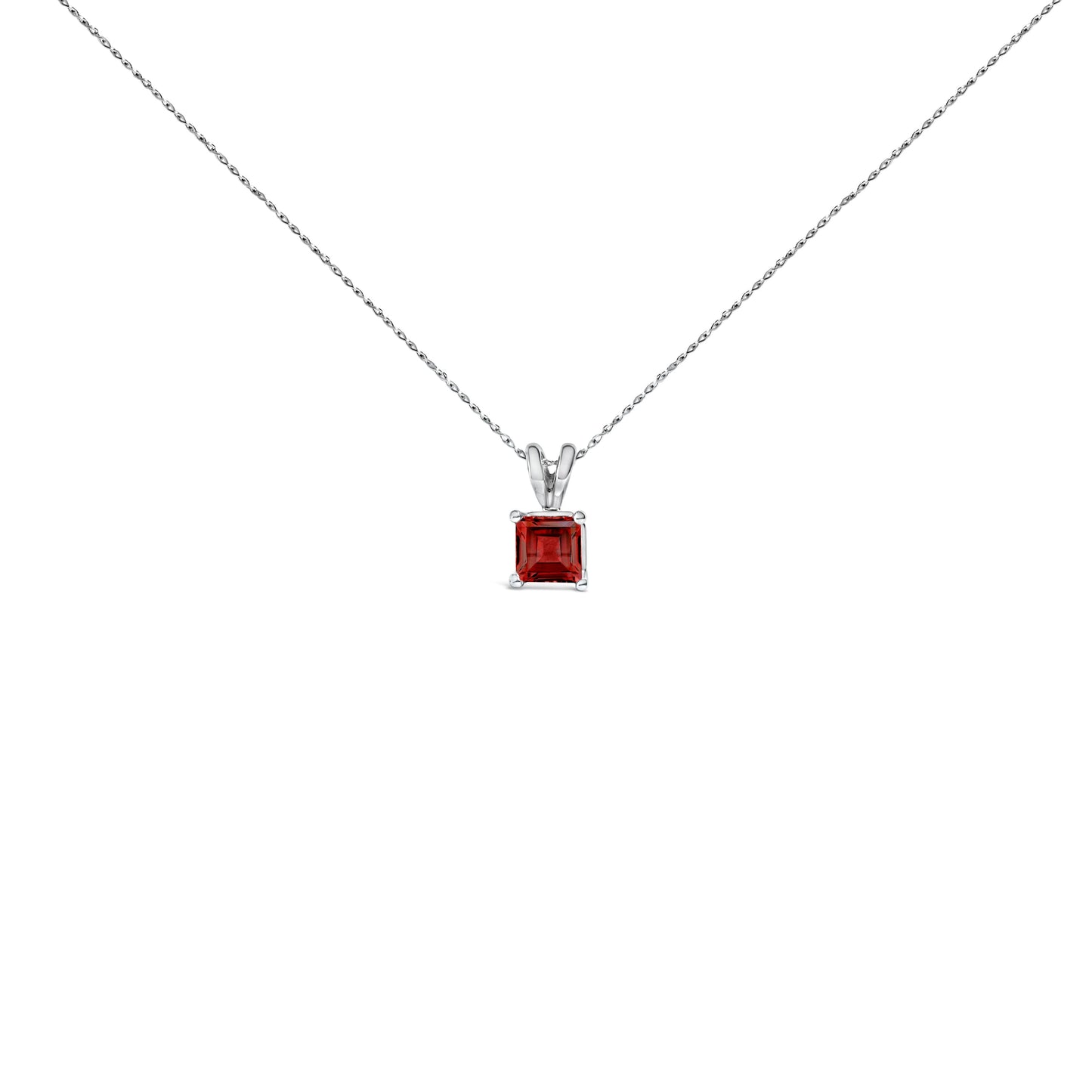 14K White Gold 5x5 MM Square Shaped Purple Amethyst Solitaire Pendant Necklace