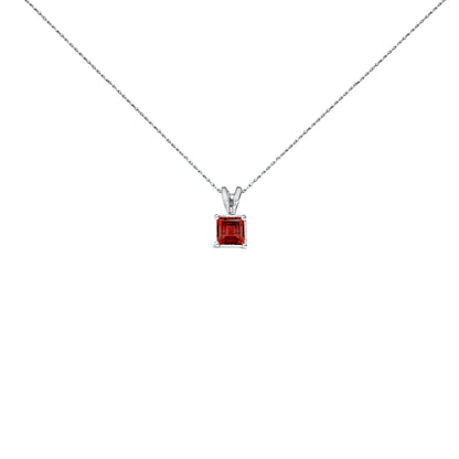 14K White Gold 5x5 MM Square Shaped Purple Amethyst Solitaire Pendant Necklace