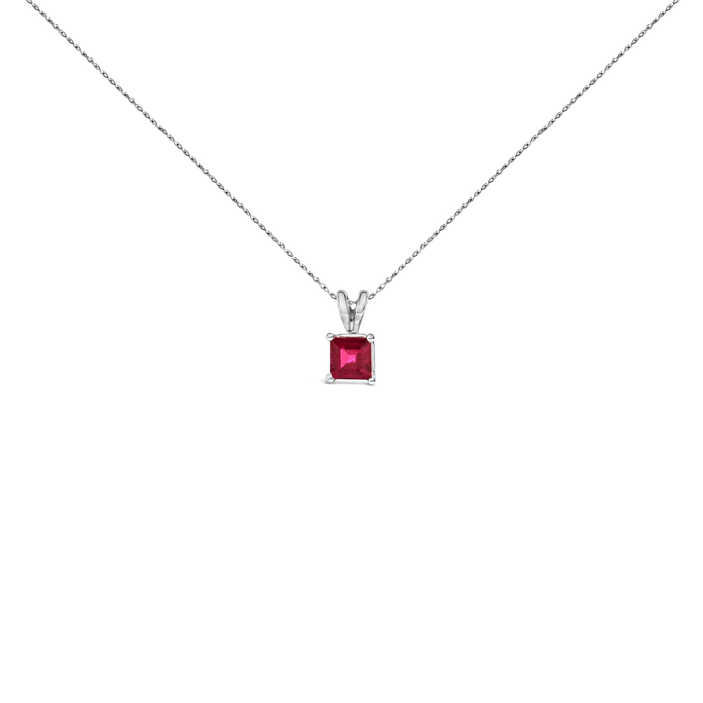 14K White Gold 5x5 MM Square Shaped Purple Amethyst Solitaire Pendant Necklace
