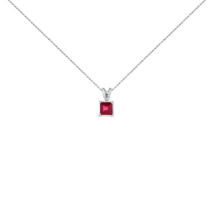 14K White Gold 5x5 MM Square Shaped Purple Amethyst Solitaire Pendant Necklace