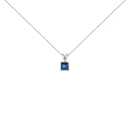 14K White Gold 5x5 MM Square Shaped Purple Amethyst Solitaire Pendant Necklace