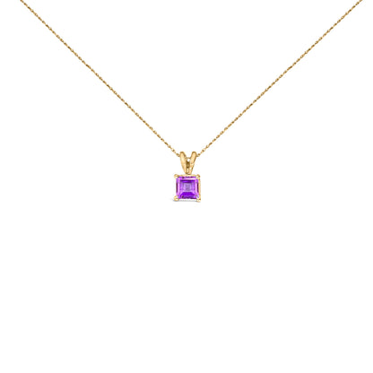 14K White Gold 5x5 MM Square Shaped Purple Amethyst Solitaire Pendant Necklace