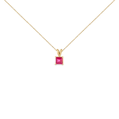 14K White Gold 5x5 MM Square Shaped Purple Amethyst Solitaire Pendant Necklace