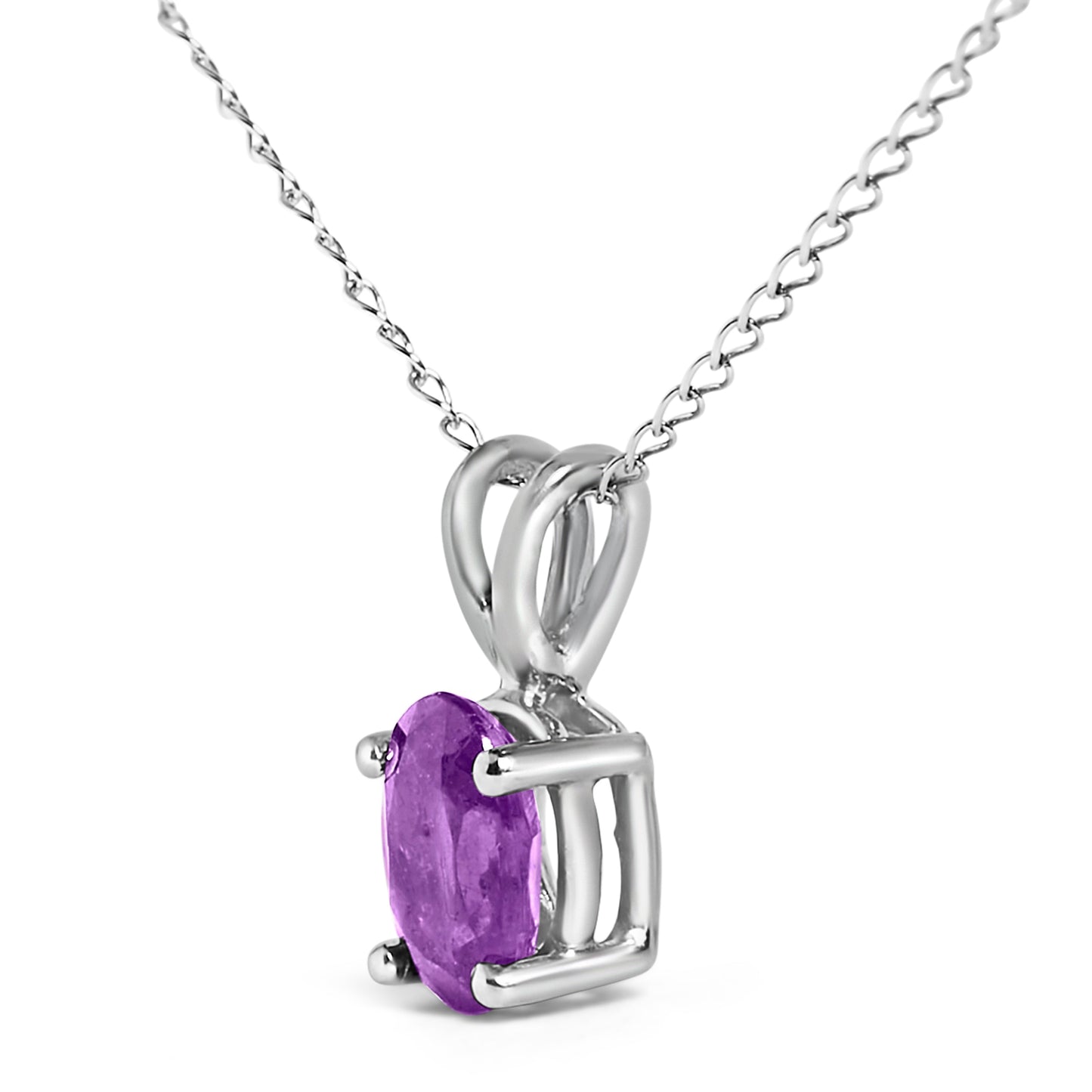 14K White Gold 6x4MM Oval Shaped Purple Amethyst Solitaire Pendant Necklace
