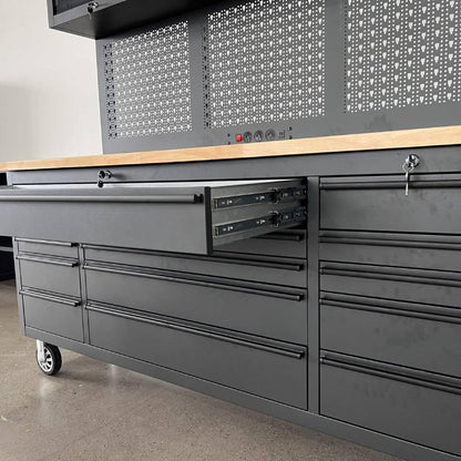 Overhead Pro 72" Rolling Tool Chest | 79" Tall | 14 Drawers | Overhead Cabinets | Pegboard & Power Strip