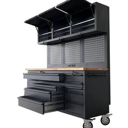 Overhead Pro 72" Rolling Tool Chest | 79" Tall | 14 Drawers | Overhead Cabinets | Pegboard & Power Strip