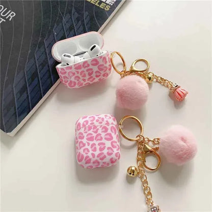 Kawaii Pink Leopard AirPods Pro 2 Case with Hairball Keychain – Soft TPU Cover
