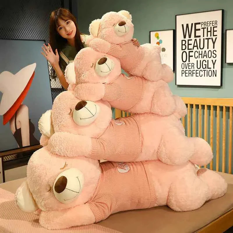 Giant Lying Sweater Bear Plush Toy (31.5/39.4 in) - Soft Stuffed Pillow Xmas Gift