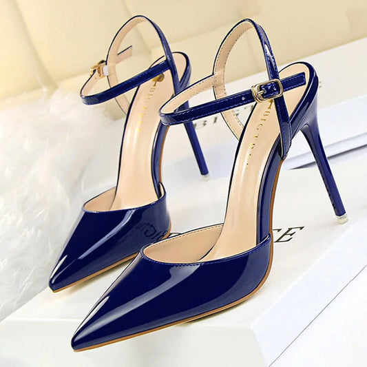 BIGTREE Zapatos de moda de tacón alto, zapatos de charol para mujer, tacones sexis para mujer, tacones de aguja azules y plateados, sandalias para mujer 2026
