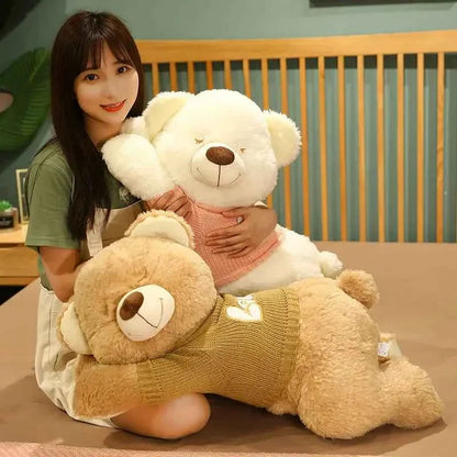 Giant Lying Sweater Bear Plush Toy (31.5/39.4 in) - Soft Stuffed Pillow Xmas Gift