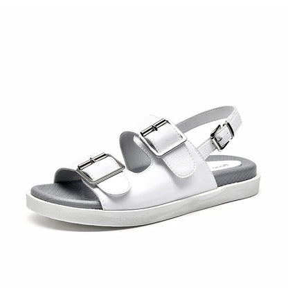 BeauToday Casual Sandals Women Genuine Leather Metal Ankle Buckle Strap Summer Beach Ladies Low Heel Sport Shoes Handmade 38128