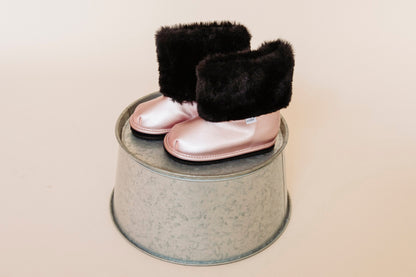 Rose Gold Faux-Fur Barefoot Boot Topper | Ozznek Removable Sole Shoes