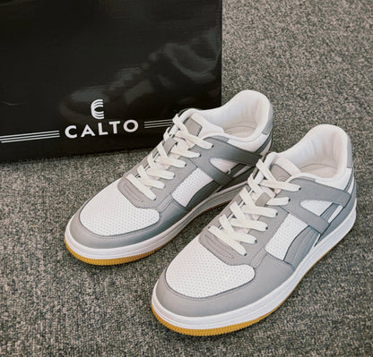 CALTO - S2532 - 2.2 Inches Taller (Grey/White) with Gum Sole - Contemporary Casual Sneaker