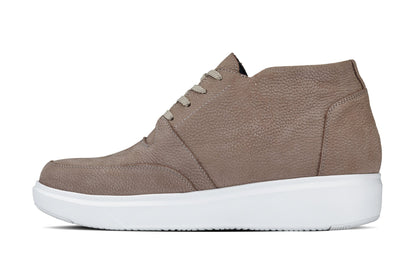 CALTO - J1770  - 3.2 Inches Taller (Khaki) - Casual Chunky Sole Boots – Soft Pebble Grain Nubuck Leather