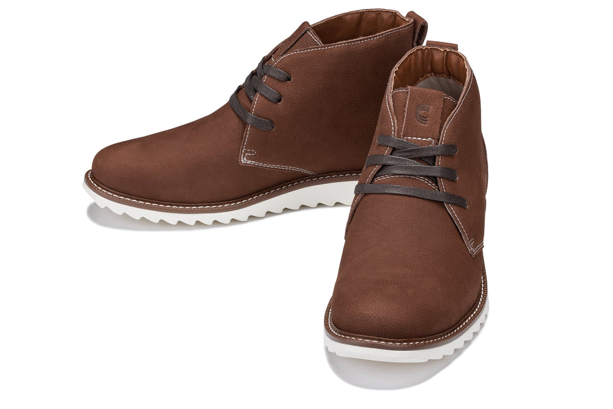 CALTO - J2193 - 2.6 Inches Taller (Brown/White Sole) - Nubuck Chukka Boots