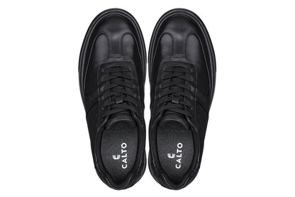 CALTO - J2200 - 2.6 Inches Taller (Black/Black Sole) - Lightweight Nappa Sneakers