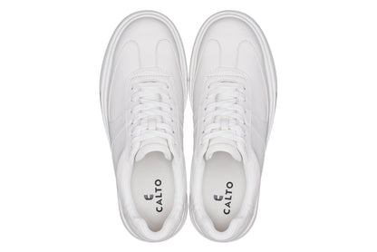 CALTO - J2201 - 2.6 Inches Taller (White/White Sole) - Lightweight Nappa Sneakers