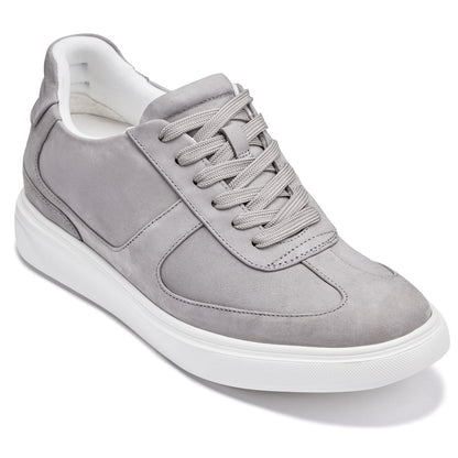 CALTO - J2202 - 2.6 Inches Taller (Grey/White Sole) - Lightweight Nubuck Sneakers