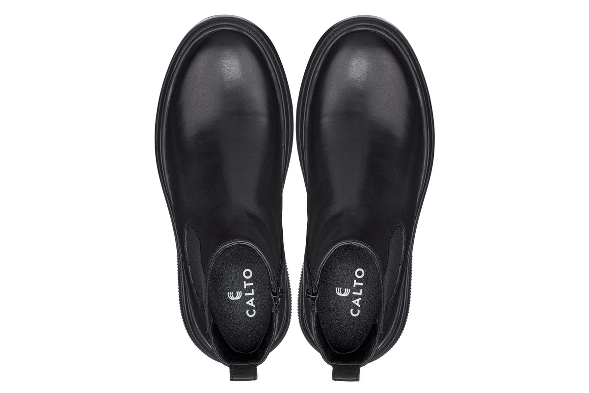 CALTO - J24810 - 3 Inches Taller (Noir) - Lightweight Smooth Nappa Chelsea Zipper Boots