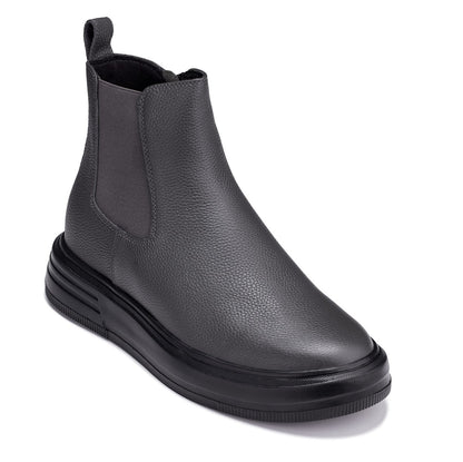 CALTO - J24811 - 3 Inches Taller (Grey Slate) - Lightweight Pebble Nappa Chelsea Zipper Boots
