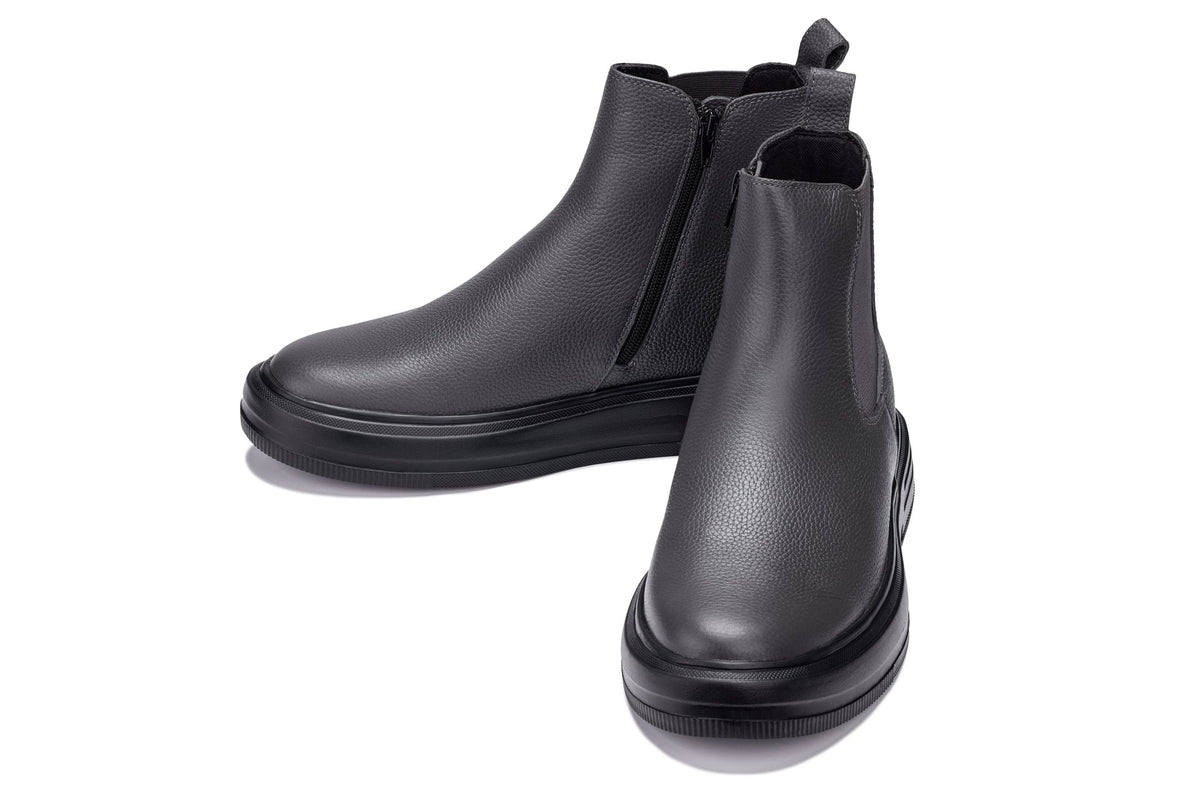 CALTO - J24811 - 3 Inches Taller (Grey Slate) - Lightweight Pebble Nappa Chelsea Zipper Boots