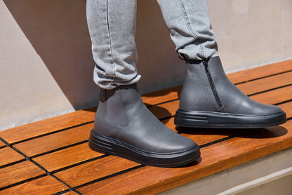 CALTO - J24811 - 3 Inches Taller (Grey Slate) - Lightweight Pebble Nappa Chelsea Zipper Boots