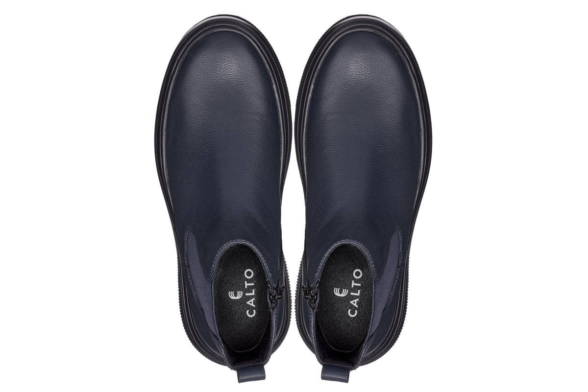 CALTO - J24812 - 3 Inches Taller (Ultramarine Blue) - Lightweight Pebble Nappa Chelsea Zipper Boots