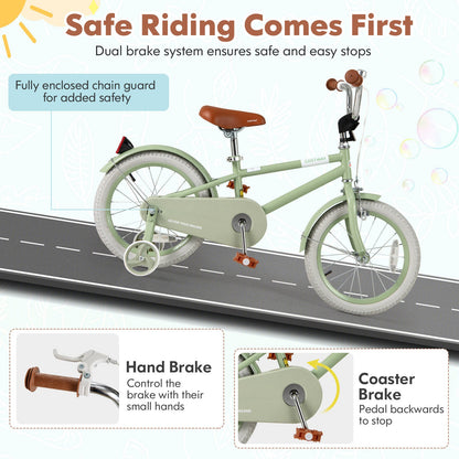 Kids Bike with Adjustable Handlebar and Saddle Green-16 Inches