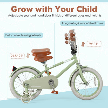 Kids Bike with Adjustable Handlebar and Saddle Green-16 Inches