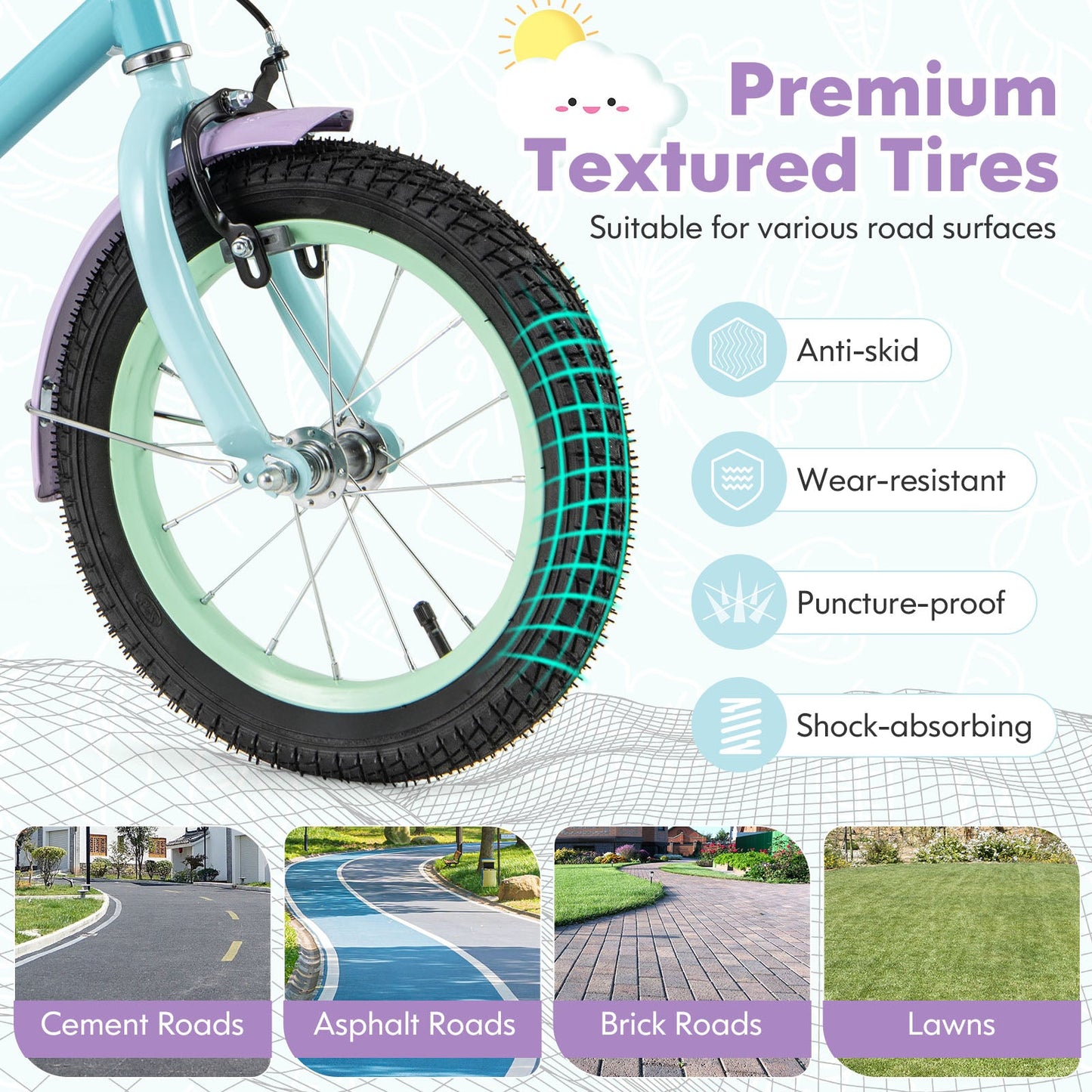Kids Bike with Adjustable Handlebar and Saddle Purple-14 Inches