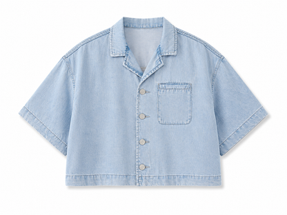 Vintage Wash Boxy Cropped Lyocell Shirt for Women