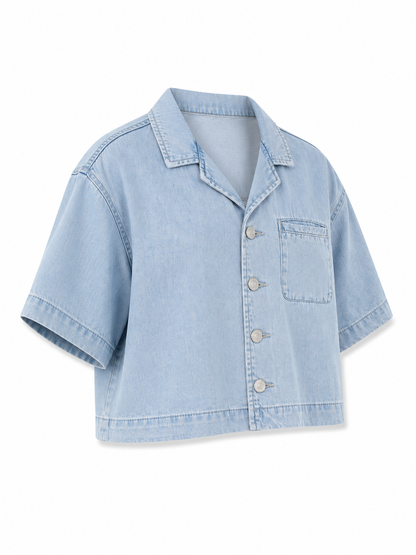 Vintage Wash Boxy Cropped Lyocell Shirt for Women