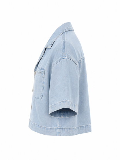 Vintage Wash Boxy Cropped Lyocell Shirt for Women