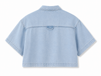 Vintage Wash Boxy Cropped Lyocell Shirt for Women