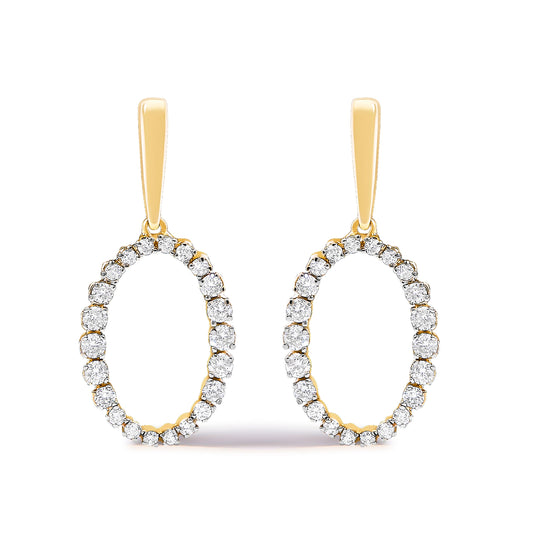 Boucles d'oreilles pendantes ovales en or jaune 14 carats, diamants gradués de 0,5 carat