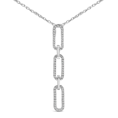 14K White Gold 1/10 Cttw Diamond Triple Paper Clip Pendant Necklace