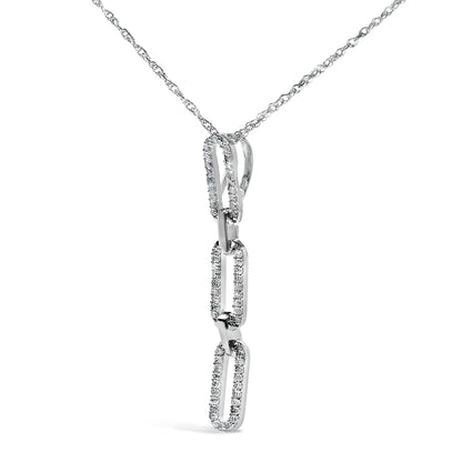 14K White Gold 1/10 Cttw Diamond Triple Paper Clip Pendant Necklace