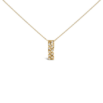 14K Yellow Gold Bezel Set 1/7 Cttw Diamond Vertical Bar Pendant Necklace