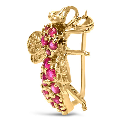 14K Yellow Gold Red Ruby Bee Brooch Pin