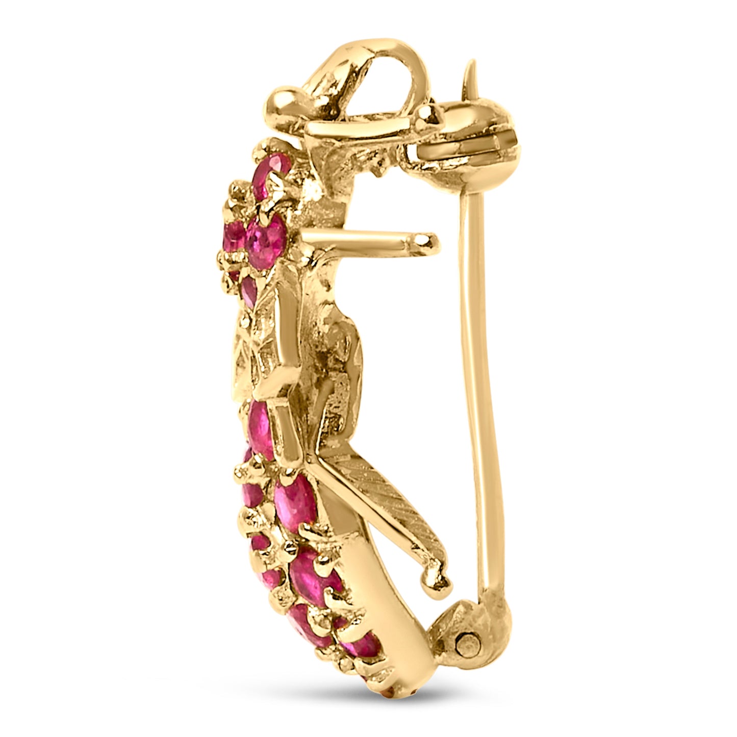 14K Yellow Gold Red Ruby Bee Brooch Pin