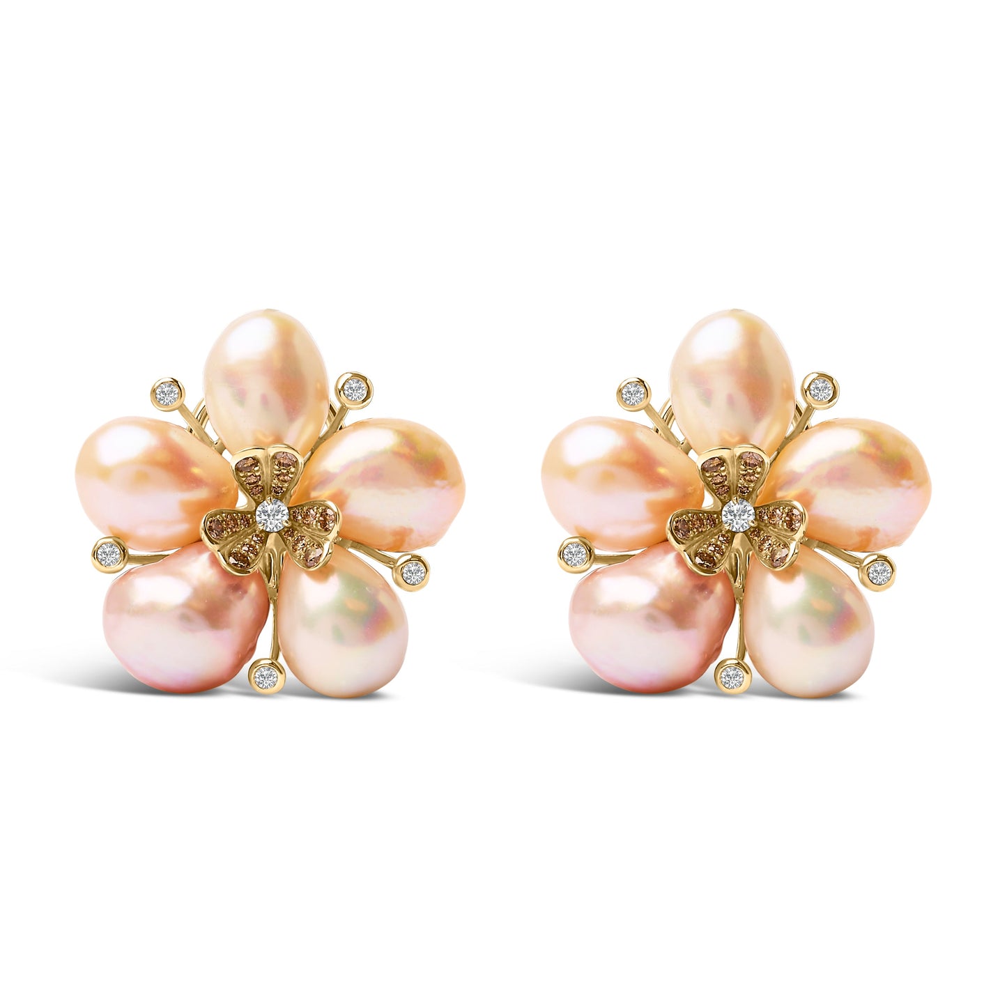 18K Rose Gold 3/8 Cttw Diamond and Freshwater Pearl Blossom Stud Earrings